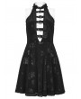 Punk Rave Black Gothic Rose Print Sexy Deep V-neck Sleeveless Short Dress