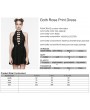 Punk Rave Black Gothic Rose Print Sexy Deep V-neck Sleeveless Short Dress