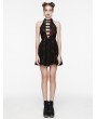 Punk Rave Black and Red Gothic Rose Print Sexy Deep V-neck Sleeveless Short Dress