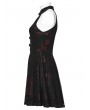 Punk Rave Black and Red Gothic Rose Print Sexy Deep V-neck Sleeveless Short Dress