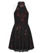 Punk Rave Black and Red Gothic Rose Print Sexy Deep V-neck Sleeveless Short Dress