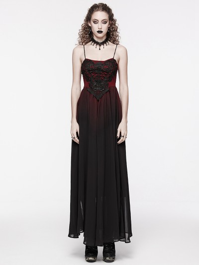 Punk Rave Black and Red Gothic Gorgeous Chiffon Embroidery Long Slip Dress