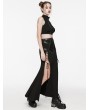 Punk Rave Black Gothic Punk Mesh Splicing Drawstring Slit Maxi Skirt