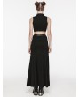 Punk Rave Black Gothic Punk Mesh Splicing Drawstring Slit Maxi Skirt