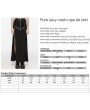 Punk Rave Black Gothic Punk Mesh Splicing Drawstring Slit Maxi Skirt