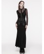Punk Rave Black Gothic Lace Applique Mesh Long Sleeve Slim Fit Dress