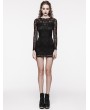 Punk Rave Black Gothic Elegant Lace Embroidery Long Sleeve Short Dress