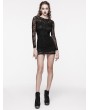 Punk Rave Black Gothic Elegant Lace Embroidery Long Sleeve Short Dress