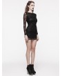 Punk Rave Black Gothic Elegant Lace Embroidery Long Sleeve Short Dress