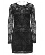 Punk Rave Black Gothic Elegant Lace Embroidery Long Sleeve Short Dress