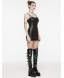 Punk Rave Black Gothic Punk Rivet Webbing Sexy Slim Short Dress