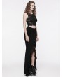 Punk Rave Black Gothic Front Split Lace Ruffled Long Skirt