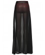 Punk Rave Black and Red Gothic Daily Chiffon Sheer High Slit Maxi Skirt