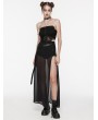 Punk Rave Black Gothic Daily Chiffon Sheer High Slit Maxi Skirt