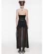 Punk Rave Black Gothic Daily Chiffon Sheer High Slit Maxi Skirt