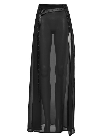 Punk Rave Black Gothic Daily Chiffon Sheer High Slit Maxi