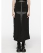 Punk Rave Black Gothic Punk Cross Splicing Eyelet Drawstring Long Skirt