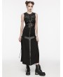 Punk Rave Black Gothic Punk Cross Splicing Eyelet Drawstring Long Skirt