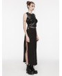 Punk Rave Black Gothic Punk Cross Splicing Eyelet Drawstring Long Skirt