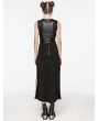 Punk Rave Black Gothic Punk Cross Splicing Eyelet Drawstring Long Skirt