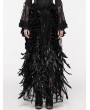 Punk Rave Black Gorgeous Queen Rose Feather Embellished Gothic Long Skirt