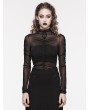 Punk Rave Black Gothic Skeleton Pleat Mesh Long Sleeve T-Shirt for Women