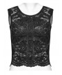Punk Rave Black Gothic Daily Cross Embroidery Lace Tank Top for Women