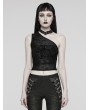 Punk Rave Women's Black Gothic Asymmetric Sexy Mesh Printed Top With Detachable Choker