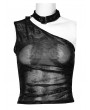 Punk Rave Women's Black Gothic Asymmetric Sexy Mesh Printed Top With Detachable Choker