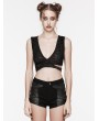 Punk Rave Black Gothic Punk Asymmetrical Overlapping Crop Top for Women