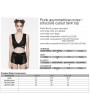 Punk Rave Black Gothic Punk Asymmetrical Overlapping Crop Top for Women