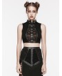 Punk Rave Black Gothic Punk Buckle Stand Collar Tie-Up Crop Top for Women