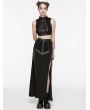Punk Rave Black Gothic Punk Buckle Stand Collar Tie-Up Crop Top for Women