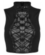 Punk Rave Black Gothic Punk Buckle Stand Collar Tie-Up Crop Top for Women