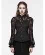 Punk Rave Black Gothic Vintage See-Through Lace Puff Sleeves Shirt for Women