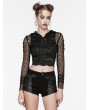 Punk Rave Black Gothic Punk Hooded Ripped Mesh Short Jacket for Women