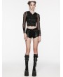 Punk Rave Black Gothic Punk Hooded Ripped Mesh Short Jacket for Women