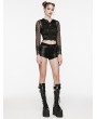 Punk Rave Black Gothic Punk Hooded Ripped Mesh Short Jacket for Women