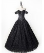 Rose Blooming Black Romantic Gothic Floral Beading Lace Tulle Wedding Prom Dress