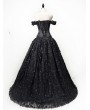 Rose Blooming Black Romantic Gothic Floral Beading Lace Tulle Wedding Prom Dress
