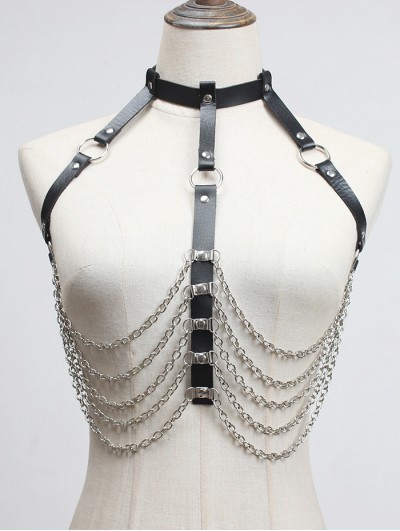 Black Gothic Punk Rock PU Leather Chains Body Harness