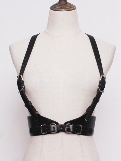 Black Gothic Punk PU Leather Belt Harness