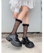 Black Gothic Sweet Floral Lace Ruffle Mid-Calf Socks