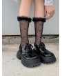 Black Gothic Sweet Floral Lace Ruffle Mid-Calf Socks
