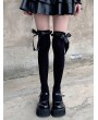 Black Gothic Velvet Bow Ruffled Thigh High Socks