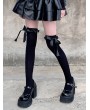 Black Gothic Velvet Bow Ruffled Thigh High Socks