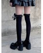 Black Gothic Velvet Bow Ruffled Thigh High Socks