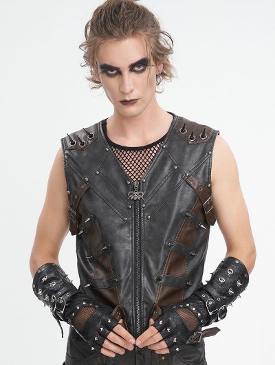Men Gloves Stud Rivet Punk Gothic Vintage Fingerless PU Leather Dance Drive