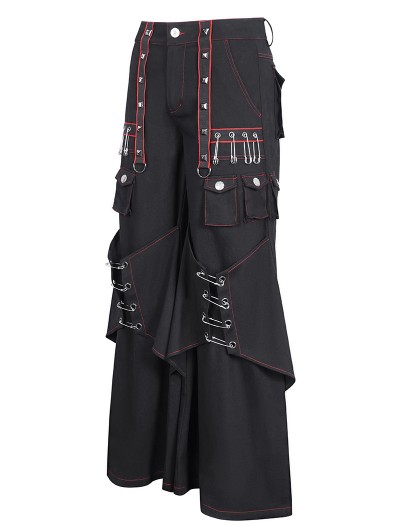Devil Fashion Black Gothic Stylish Cyberpunk Baggy Wide Leg Pants 