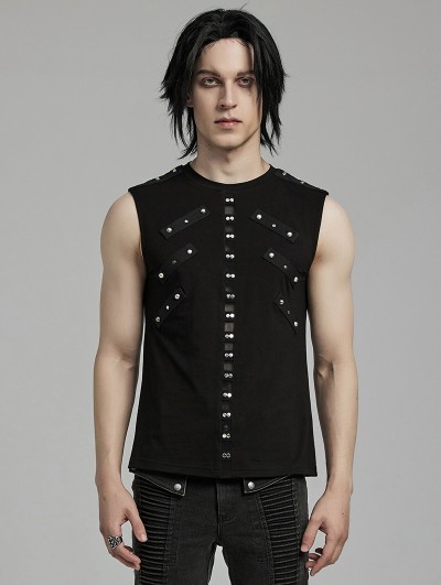 Punk Rave Black Gothic Punk Rivets Daily Knitted Tank Top for Men